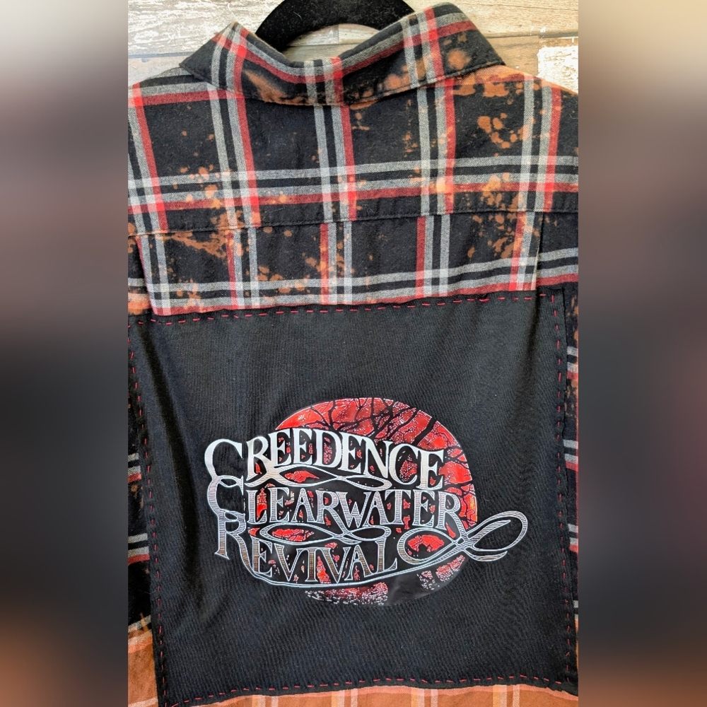Credence Clearwater Revival Upcycled Dip Dye Bleached Flannel Shirt - Picture 4 of 15